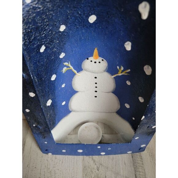 Unique metal tea light Let It Snow snowman candle holder Xmas decor - Picture 3 of 9
